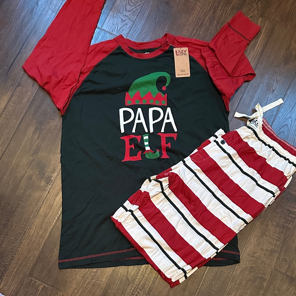 Lazy One Papa Elf Men’s XL Pajama Set - Red, Black, and White - NWT
